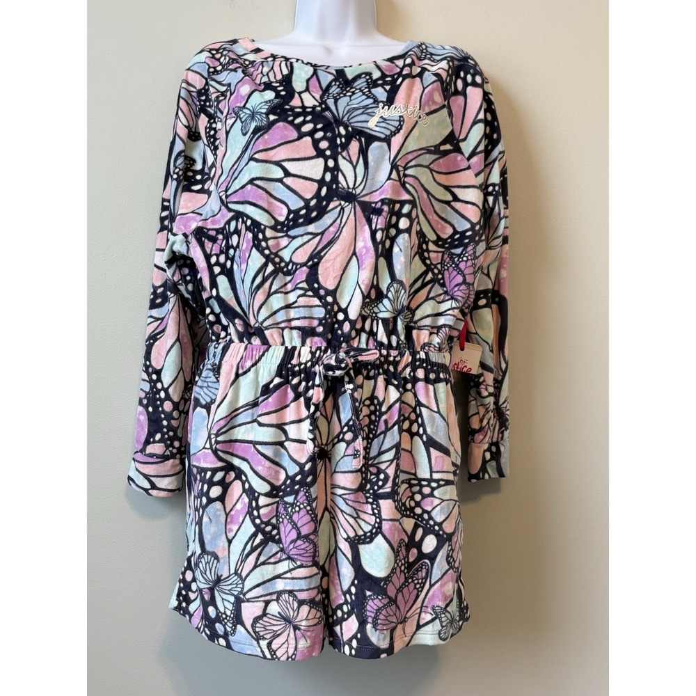 Justice Girls XL Romper Butterfly Print Long Sleeve Slate Multi Flame Resistant